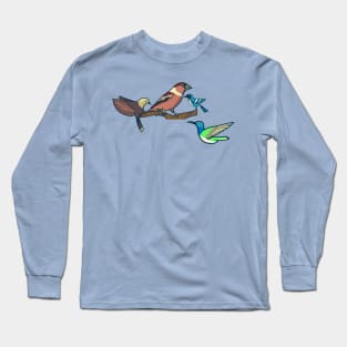 Hand Drawn Flying Bird Branch Long Sleeve T-Shirt